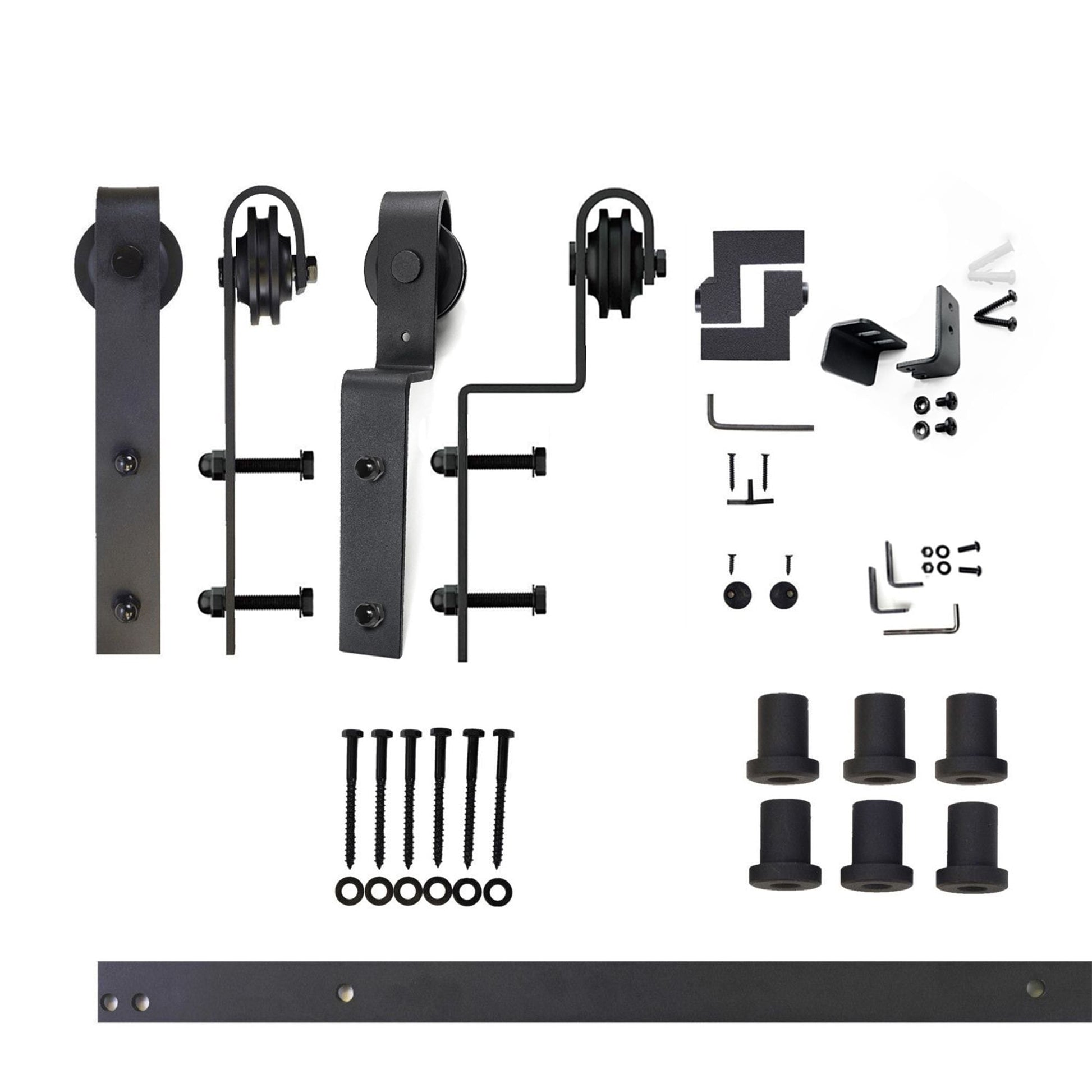 HOMACER 90-in Rustic Black Indoor J-strap Double Bypass Barn Door Hardware Kit YT5TGH090C