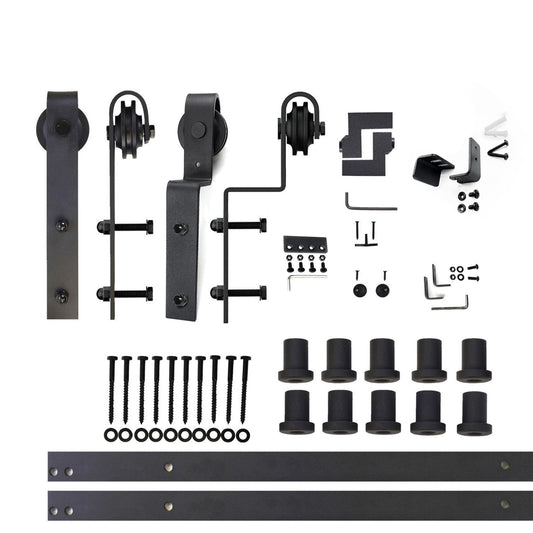 HOMACER 168-in Rustic Black Indoor J-strap Double Bypass Barn Door Hardware Kit YT5TGH168C