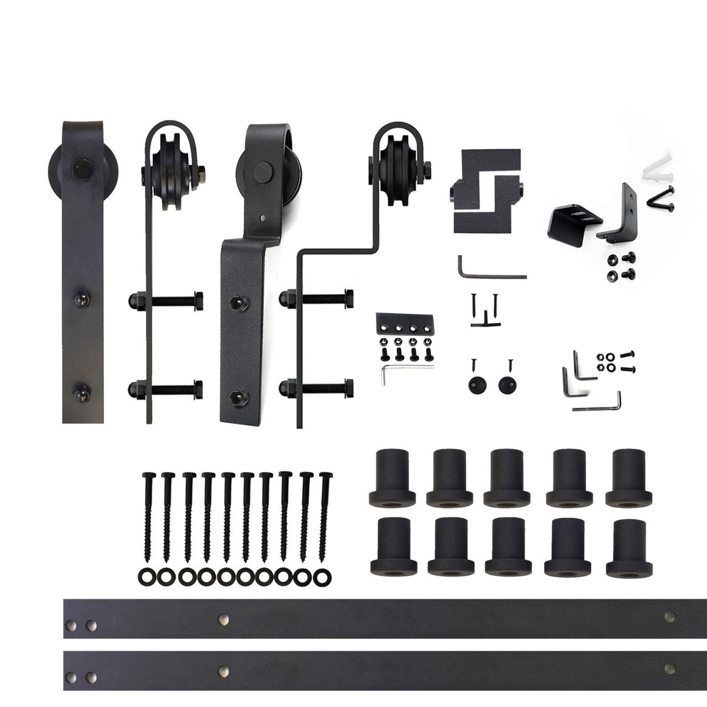 HOMACER 144-in Rustic Black Indoor J-strap Double Bypass Barn Door Hardware Kit YT5TGH144C