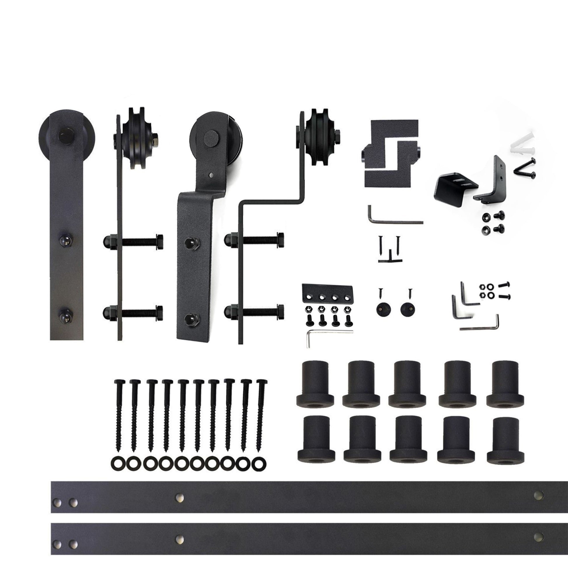 HOMACER 156-in Rustic Black Indoor I-strap Double Bypass Barn Door Hardware Kit ZT5TGH156C