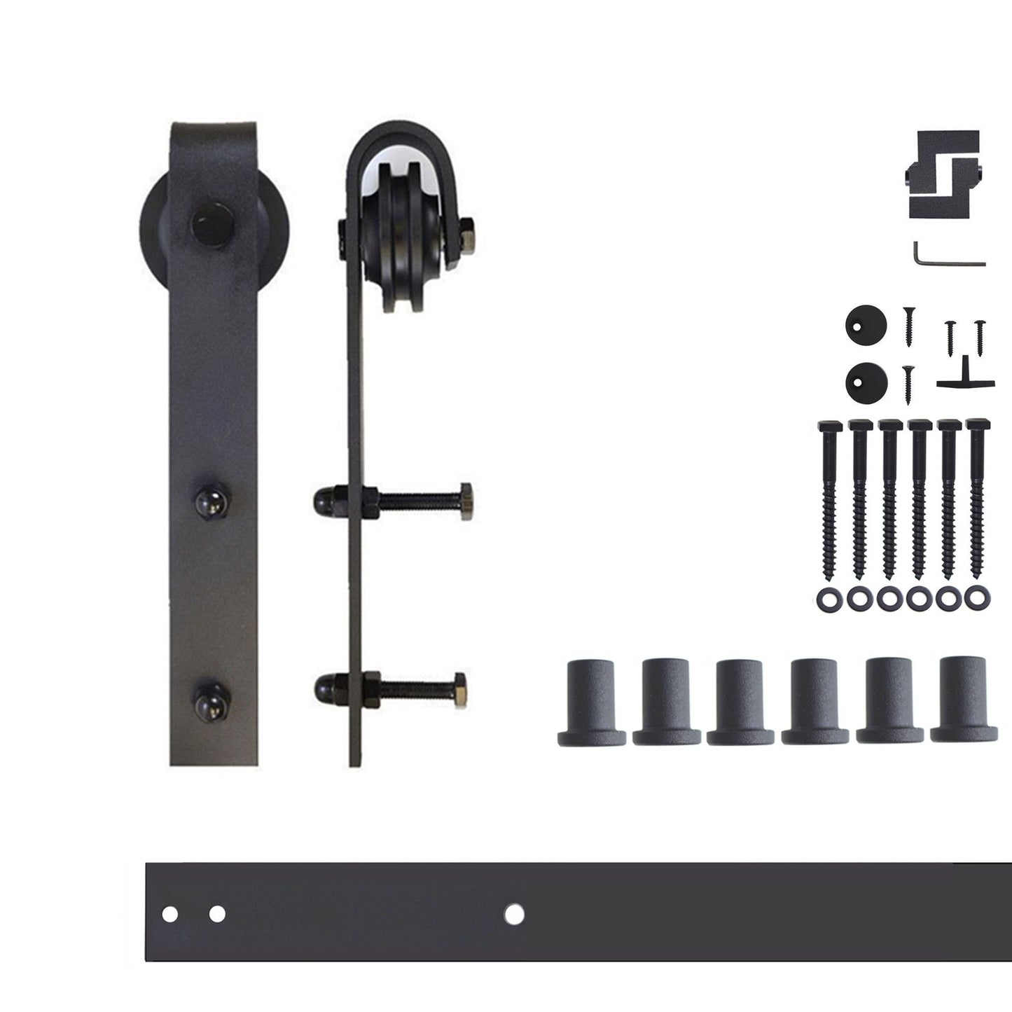 HOMACER 96-in Rustic Black Indoor J-strap Single Barn Door Hardware Kit YT1TGH096C