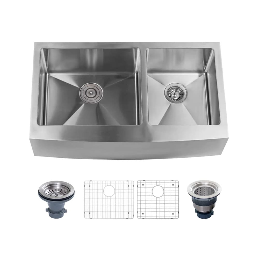 Miseno Undermount 35.875-in x 20.75-in Stainless steel Double offset bowl 16 -Gauge Kitchen Sink