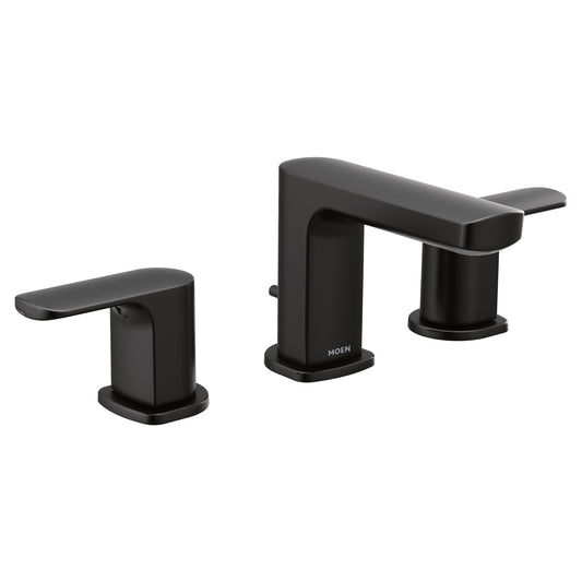 Moen Rizon Matte Black Widespread 2-handle WaterSense Mid-arc Residential Handle Bathroom Sink Faucet with Drain