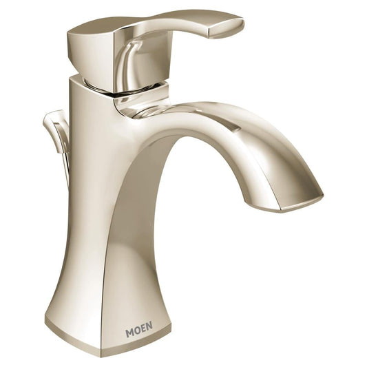 Moen Voss Polished nickel Single hole 1-handle WaterSense High-arc Commercial/Residential Handle Bathroom Sink Faucet with Drain with Deck Plate