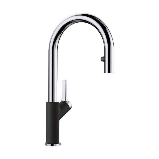 BLANCO Urbena Chrome/Coal Black Single Handle Deck-mount Pull-down Kitchen Faucet with Sprayer
