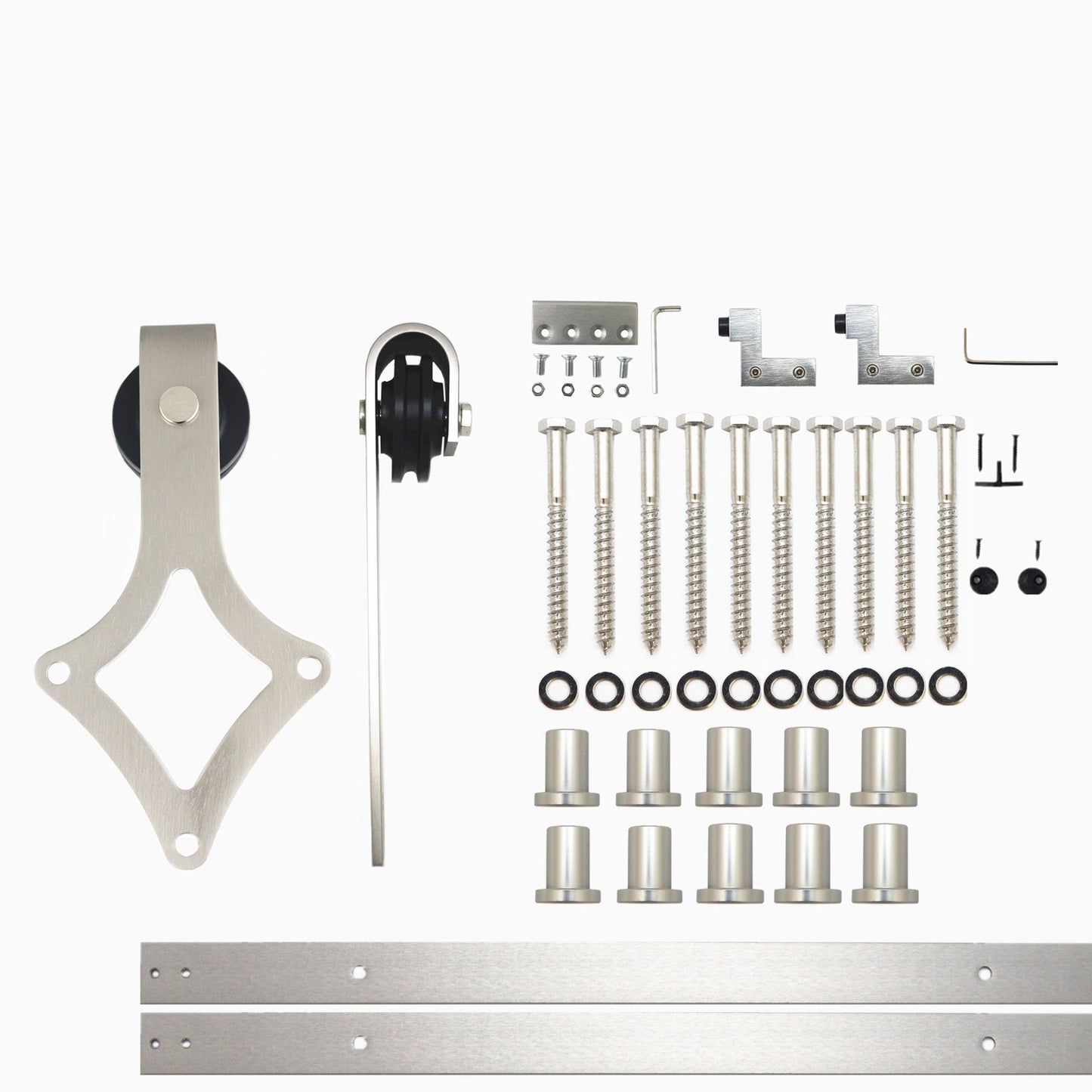 HOMACER 168-in Brushed Nickel Indoor Diamond Single Barn Door Hardware Kit LX1DNZ168C