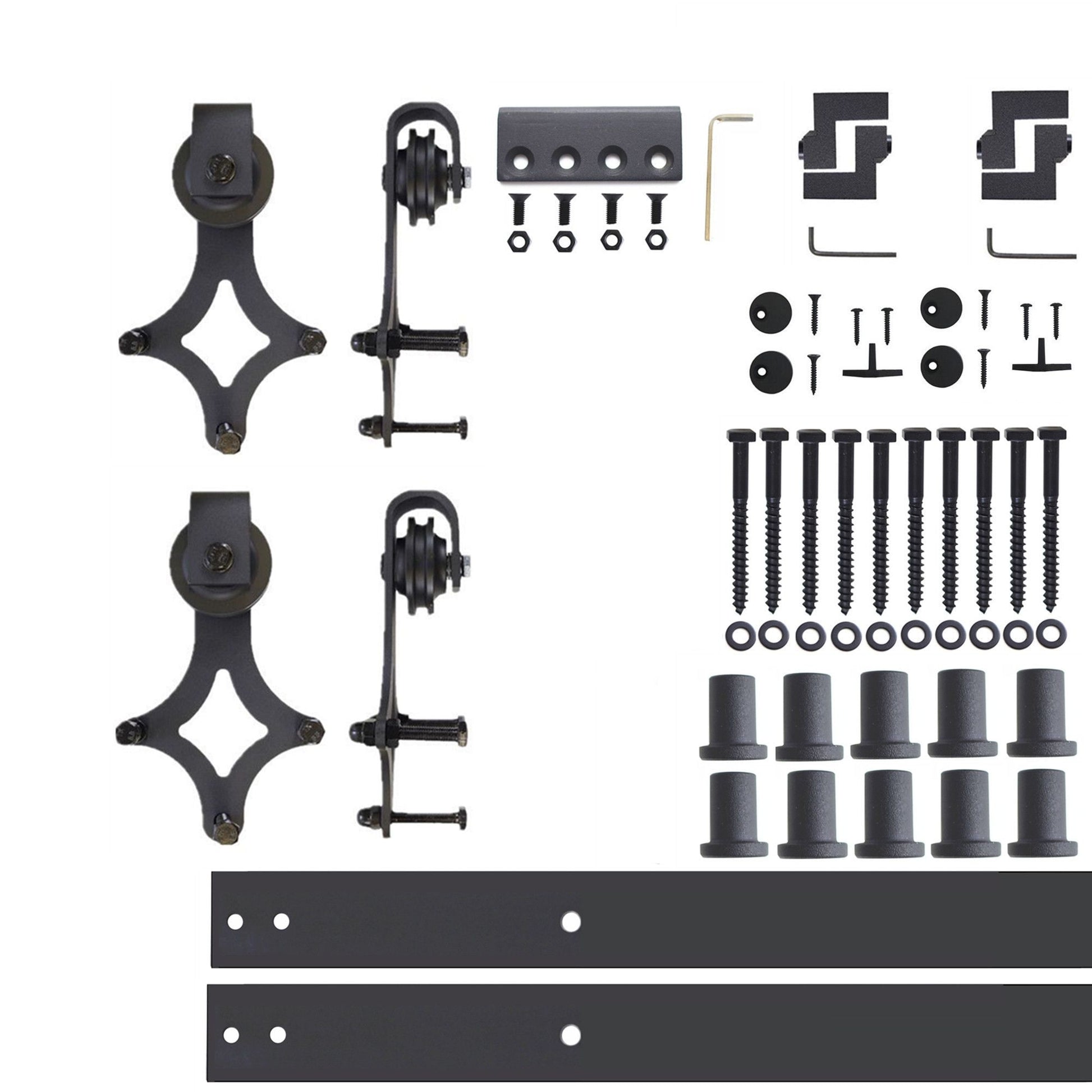 HOMACER 144-in Rustic Black Indoor Diamond Double Barn Door Hardware Kit LX2TGH144C