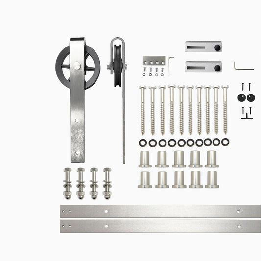 HOMACER 168-in Brushed Nickel Indoor Spoke Wheel Single Barn Door Hardware Kit HL1DNZ168C