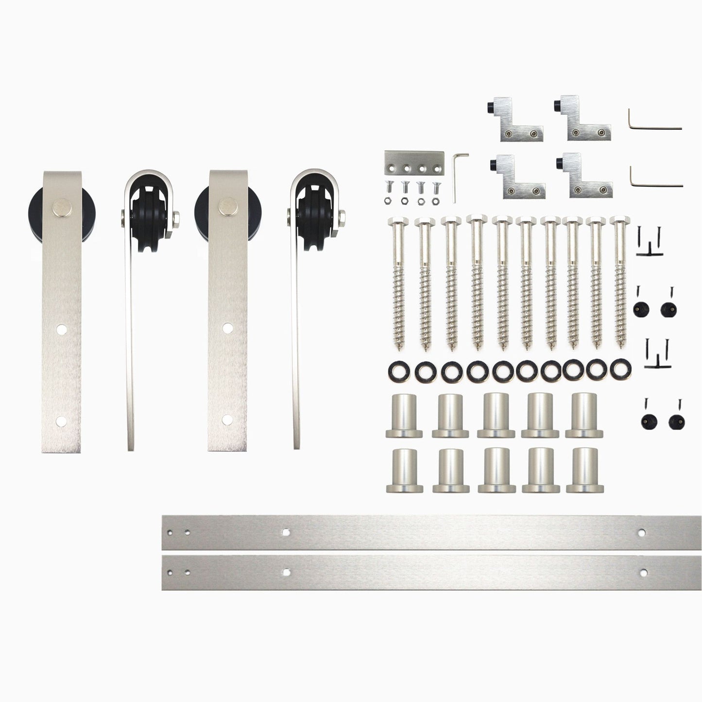 HOMACER 168-in Brushed Nickel Indoor J-strap Double Barn Door Hardware Kit YT2DNZ168C