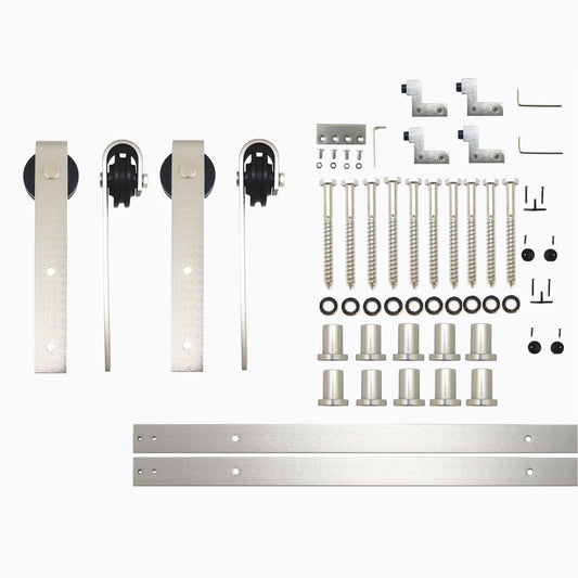 HOMACER 168-in Brushed Nickel Indoor J-strap Double Barn Door Hardware Kit YT2DNZ168C