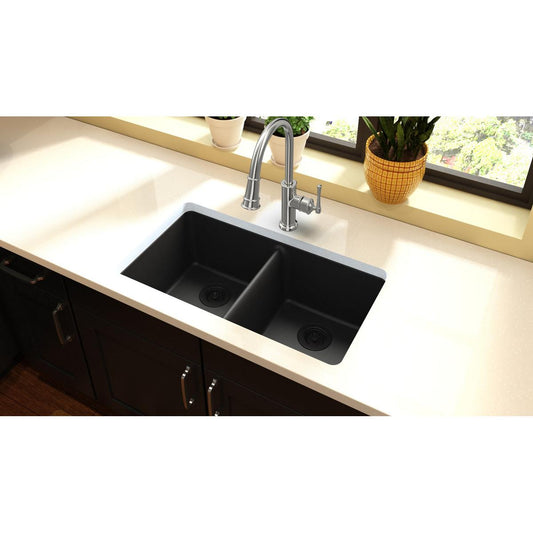 Elkay Quartz Classic Undermount 33.0-in x 18.5-in Quartz Double equal bowl Kitchen Sink