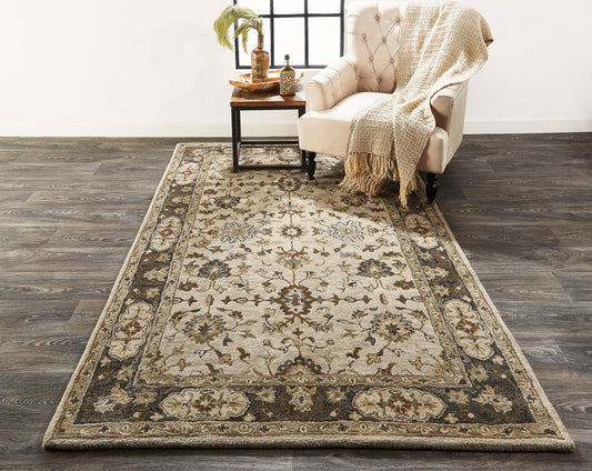 Room Envy Botticino 5 x 8 (ft) Tufted Wool Warm Light Gray/Beige Rectangular Indoor Floral/Botanical Professionally Clean Only Area rug