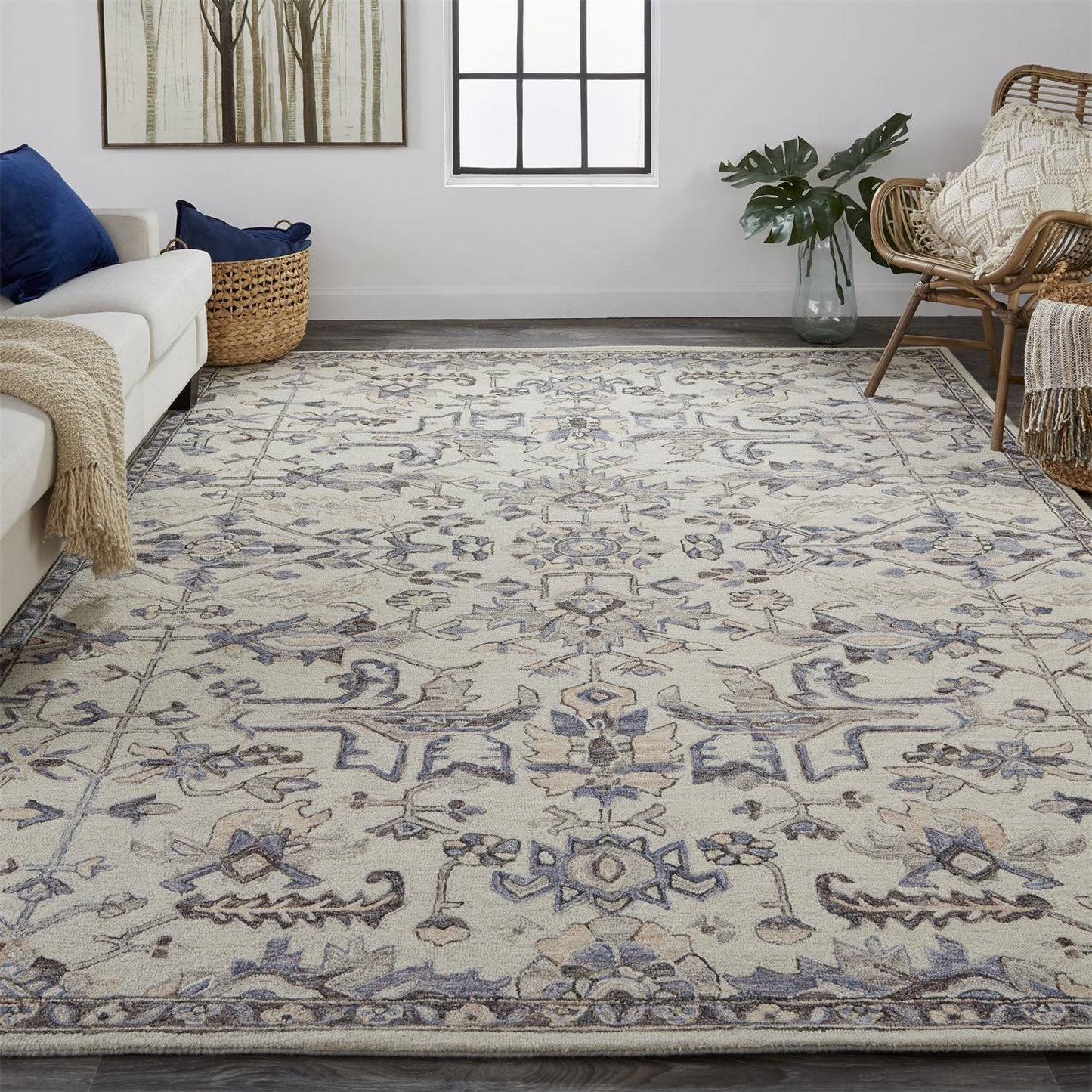 Room Envy Faris 8 x 10 (ft) Tufted Wool Light Gray/Cornflower Blue Rectangular Indoor Floral/Botanical Global Professionally Clean Only Area rug
