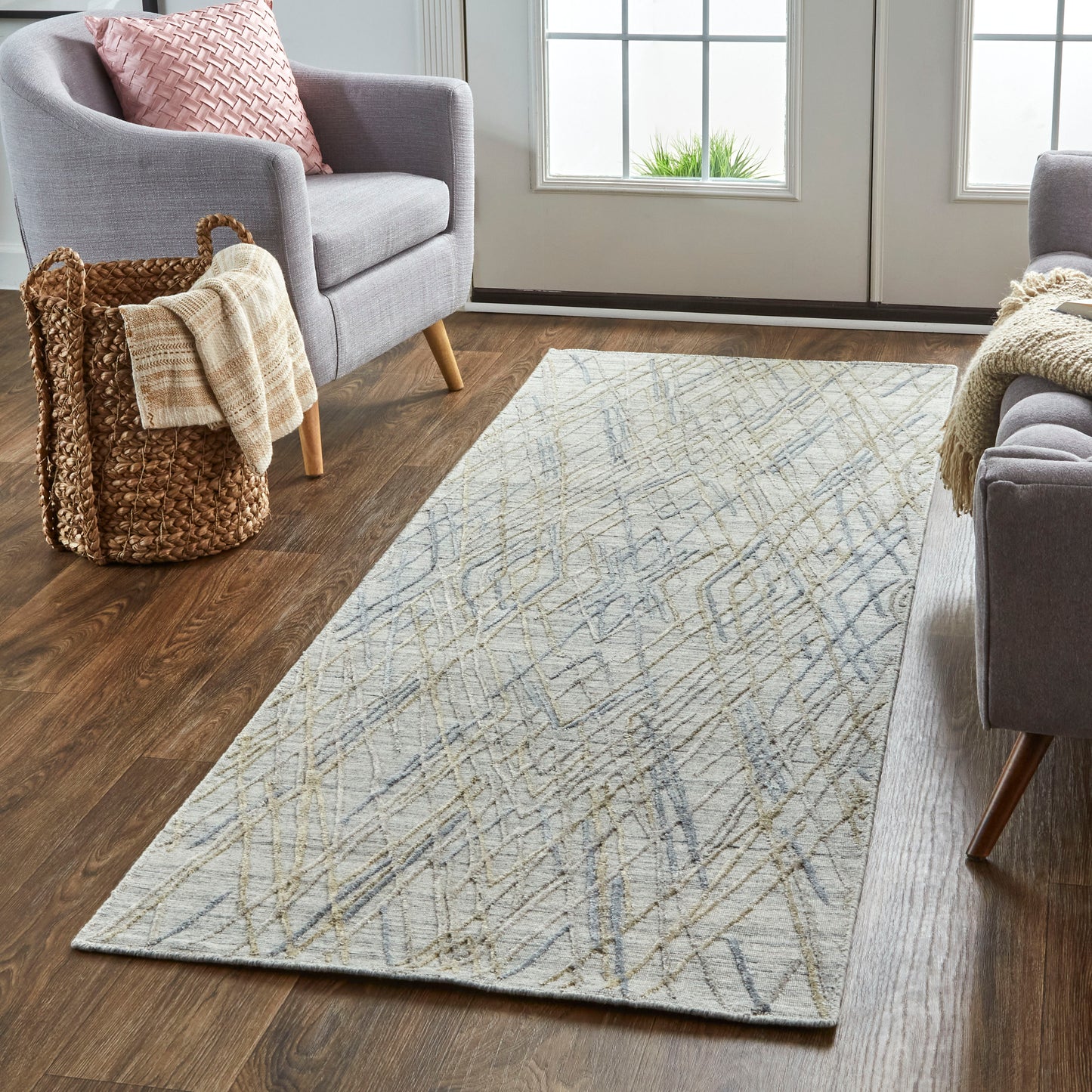 Room Envy Huntley 3 x 10 (ft) Loomed Wool Oyster Gray/Gray Mist Rectangular Indoor Abstract Mid-Century Modern Professionally Clean Only Runner rug