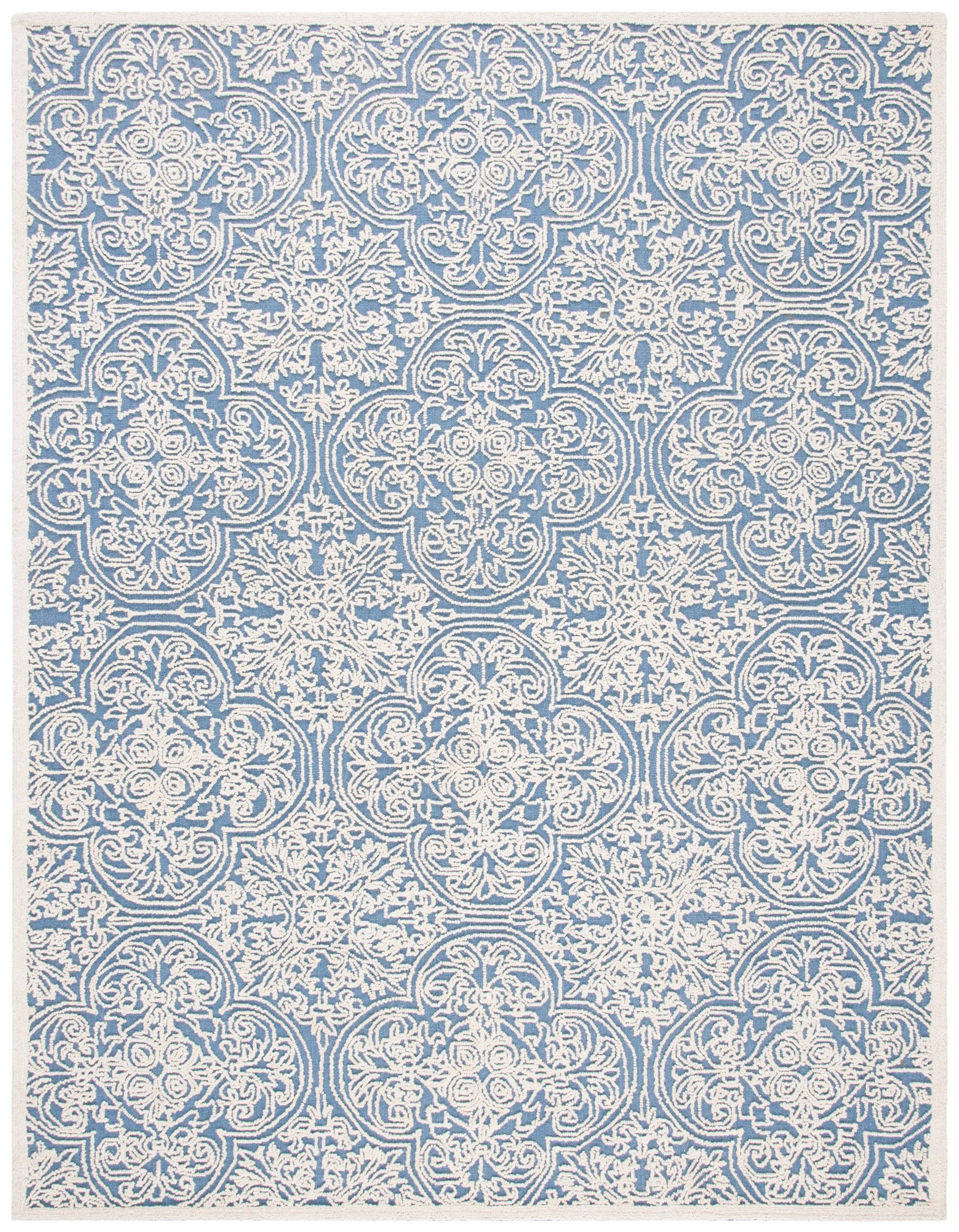 Safavieh Trace Megane 8 x 10 (ft) Tufted Wool Blue/Ivory Rectangular Indoor Floral/Botanical Bohemian/Eclectic Spot Clean Only Area rug