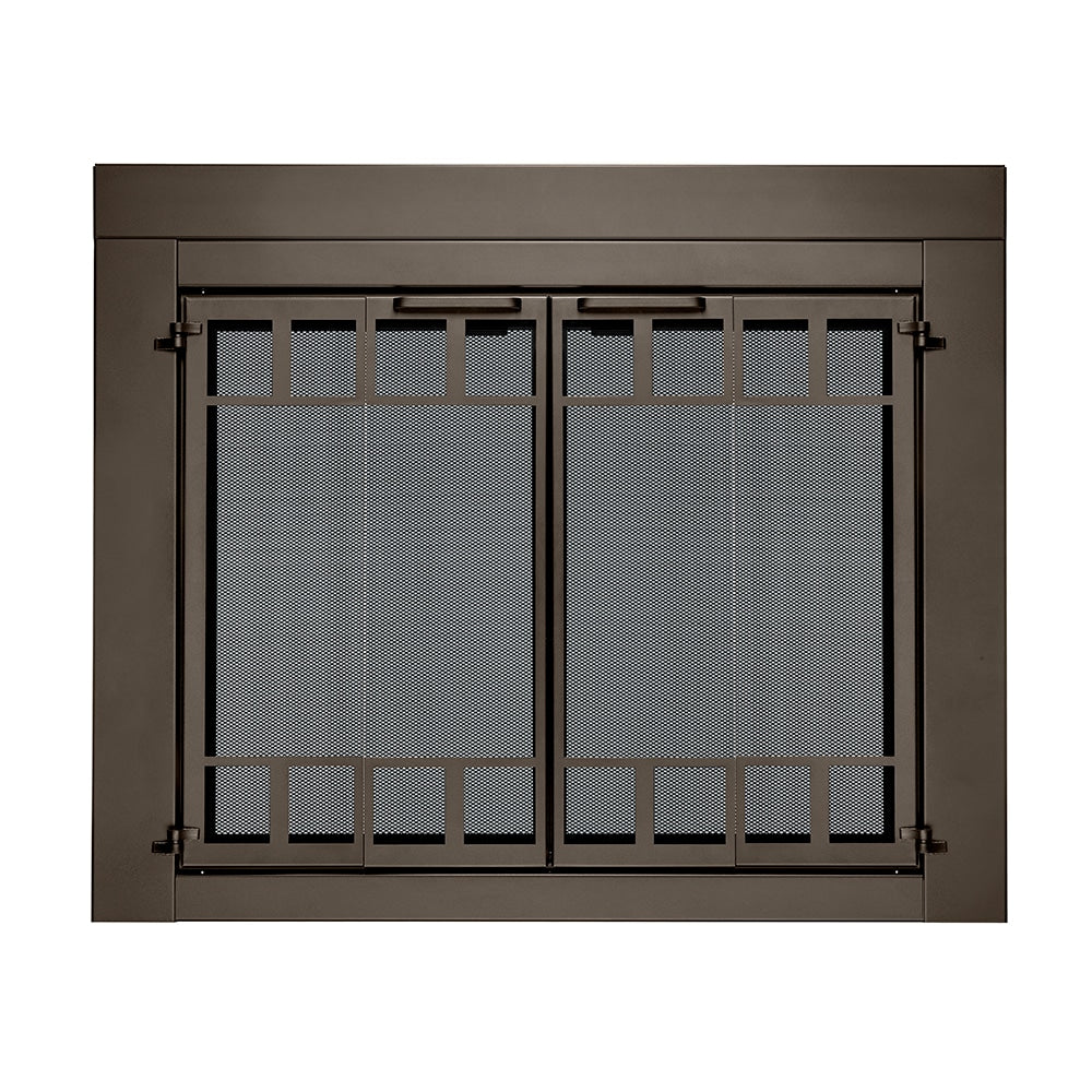 allen + roth Morgan Oil Rubbed Bronze 36-in to 43-in W x 25-1/2-in to 32-1/2-in H (Large) Bifold Fireplace Doors with Tempered Smoke Glass