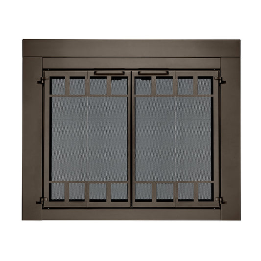allen + roth Morgan Oil Rubbed Bronze 36-in to 43-in W x 25-1/2-in to 32-1/2-in H (Large) Bifold Fireplace Doors with Tempered Smoke Glass