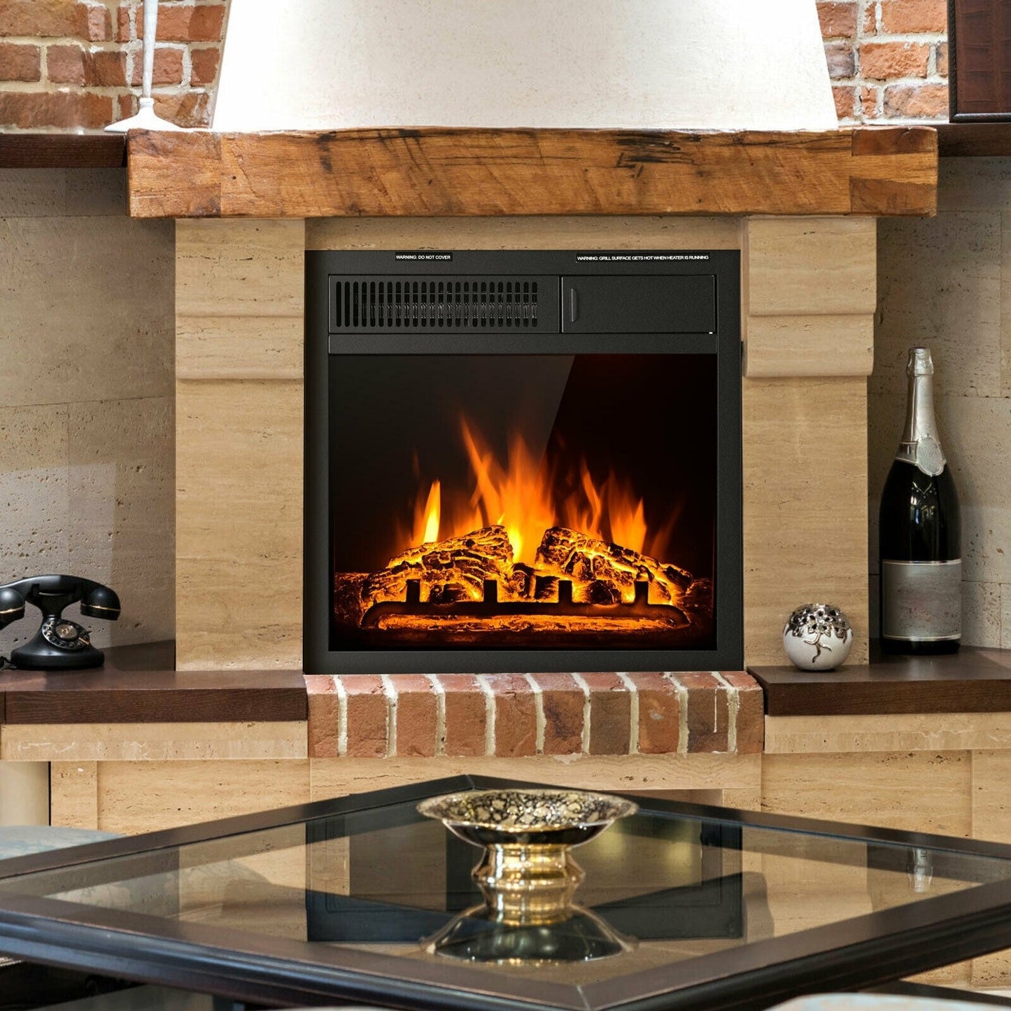 Clihome 19.5-in W Black Free standing Fan-forced Electric Fireplace with Remote Control Included
