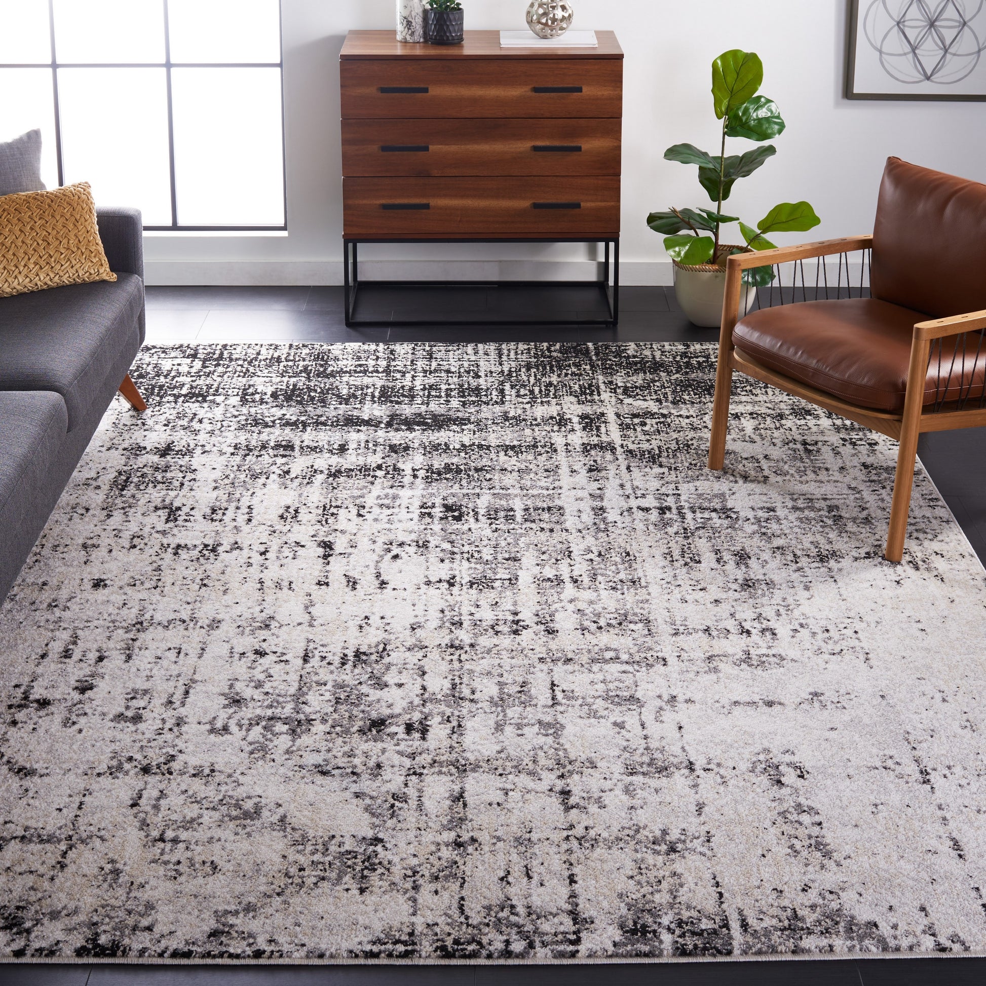 Safavieh Adirondack Sansa 11 x 15 (ft) Loomed Polyester/Polypropylene Silver/Black Rectangular Indoor Distressed/Overdyed Bohemian/Eclectic Spot Clean Only Area rug