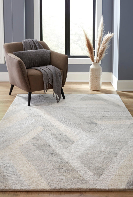 allen + roth Remi 8 x 10 (ft) Tufted Polyester Light Grey Rectangular Indoor Geometric Professionally Clean Only Area rug