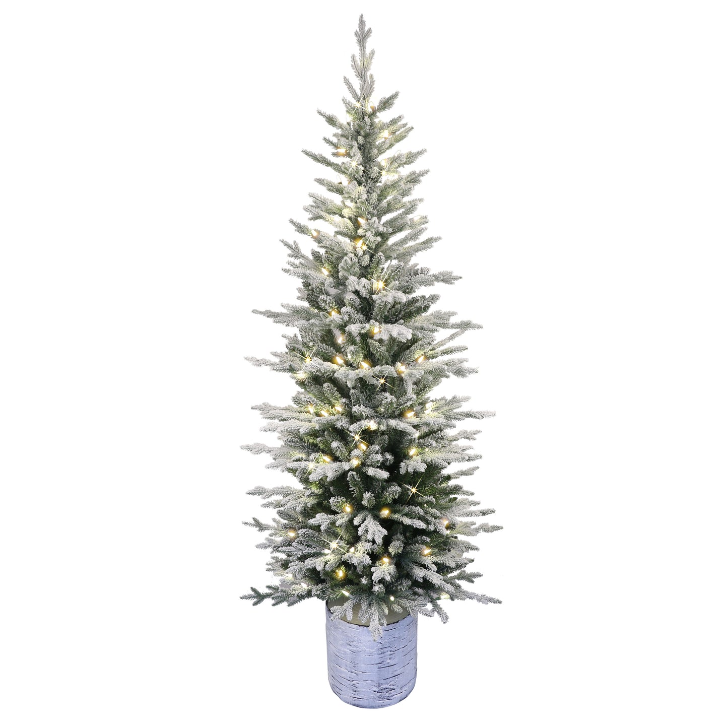 Puleo International 7.5-ft Arctic pine Pre-lit Slim Flocked Artificial Christmas Tree with White LED Lights