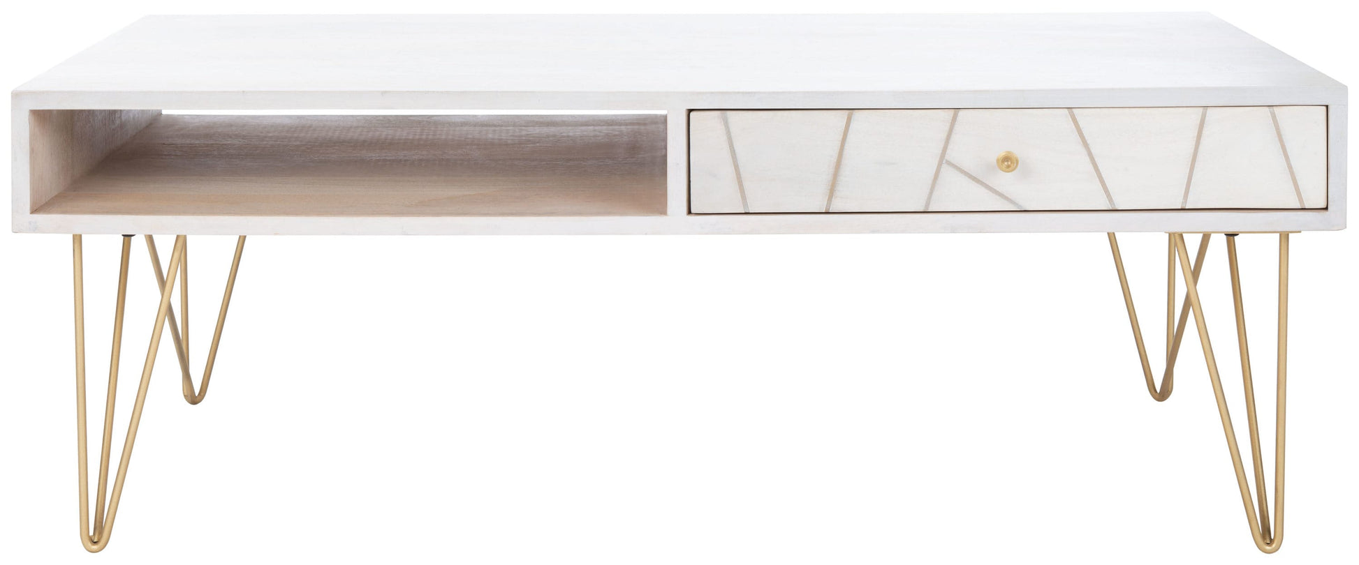Safavieh Modern Wood White Mango 43-in W x 16-in H with Drawers Coffee Table