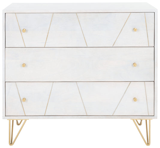 Safavieh Marigold White Wash/Brass 3 -Drawer 31.8-in Standard chest