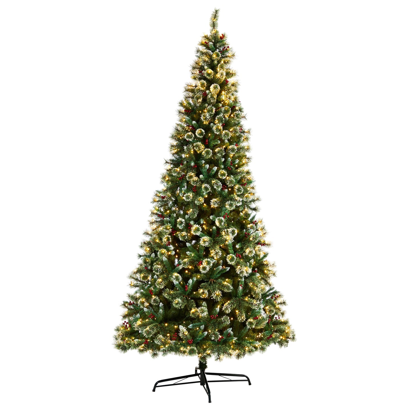 Nearly Natural 10-ft Scotch pine Pre-lit Flocked Artificial Christmas Tree with White LED Lights
