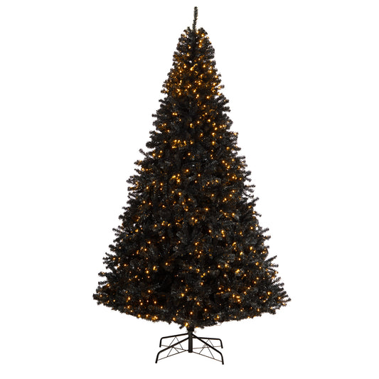 Nearly Natural 10-ft Scotch pine Pre-lit Black Artificial Christmas Tree with White LED Lights