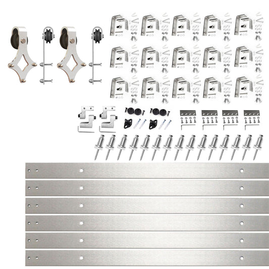 HOMACER 216-in Brushed Brushed Nickel Indoor Diamond Double bypass Barn door hardware kit