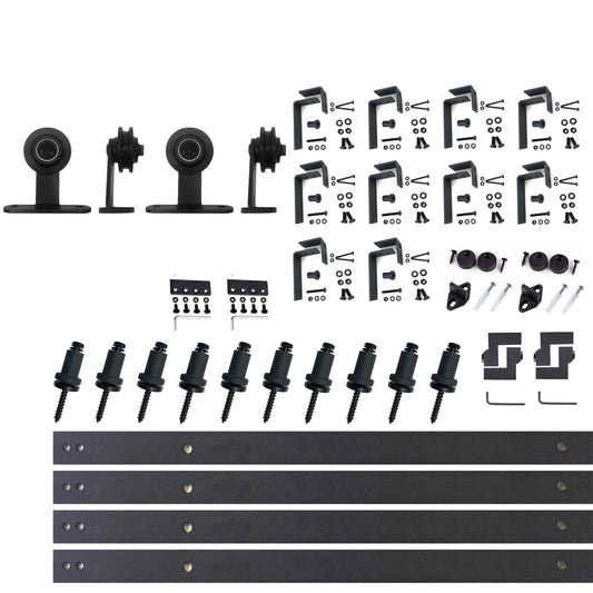 HOMACER 156-in Rustic Black Indoor Top Mount Double Bypass Barn Door Hardware Kit DZ4TGH156C