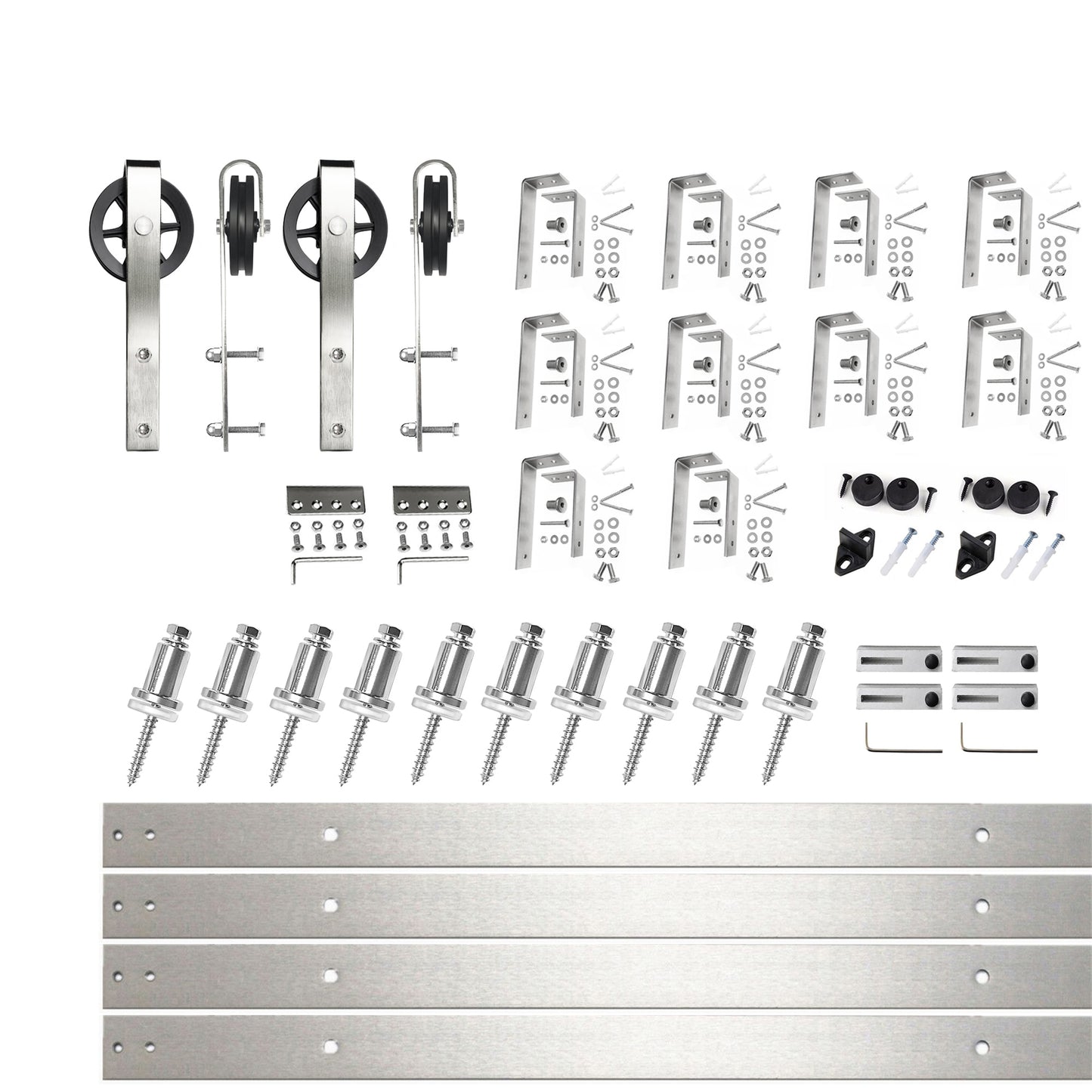 HOMACER 156-in Brushed Brushed Nickel Indoor Spoke Wheel Double bypass Barn door hardware kit