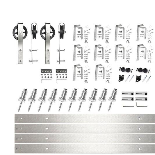 HOMACER 156-in Brushed Brushed Nickel Indoor Spoke Wheel Double bypass Barn door hardware kit