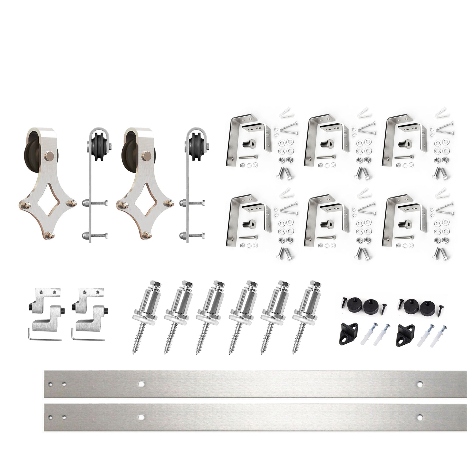 HOMACER 96-in Brushed Nickel Indoor Diamond Double Bypass Barn Door Hardware Kit LX4DNZ096C