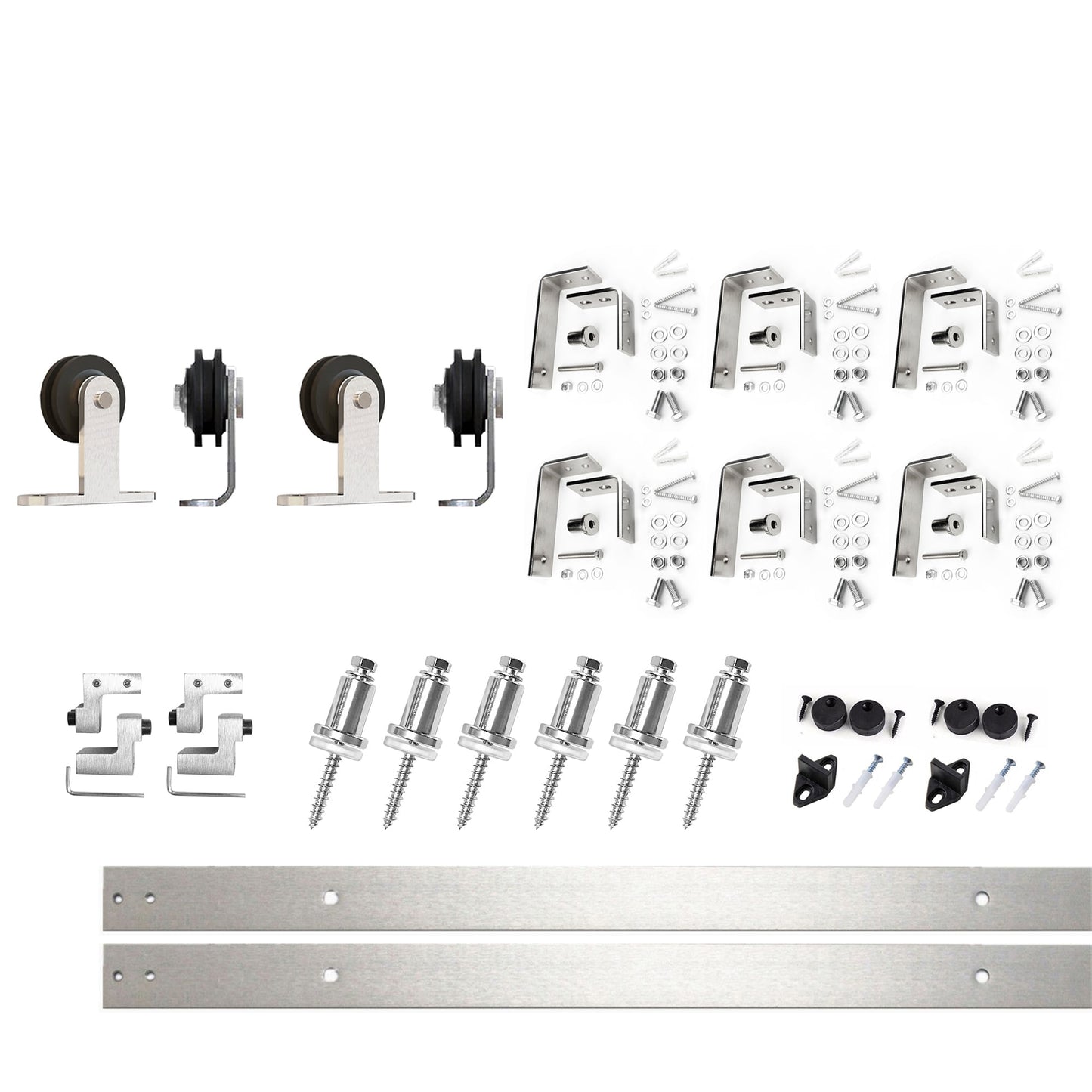 HOMACER 90-in Brushed Nickel Indoor Top Mount Double Bypass Barn Door Hardware Kit DZ4DNZ090C