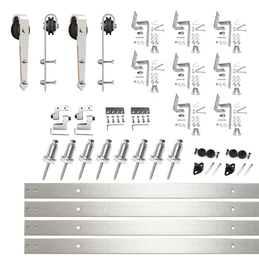 HOMACER 132-in Brushed Brushed Nickel Indoor Arrow Double bypass Barn door hardware kit