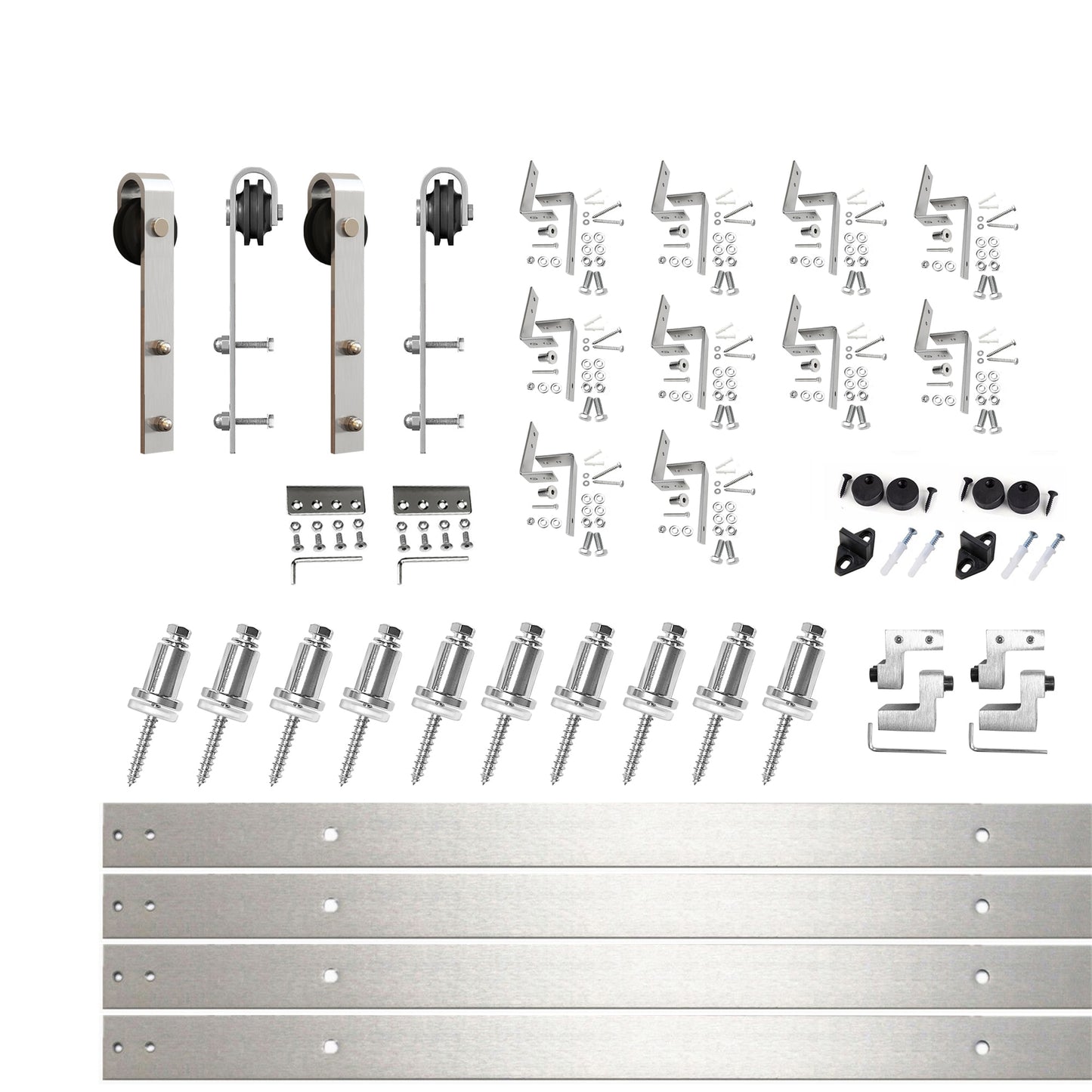 HOMACER 144-in Brushed Brushed Nickel Indoor J-strap Double bypass Barn door hardware kit