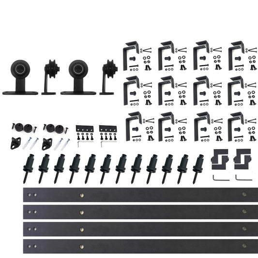 HOMACER 180-in Rustic black Black Indoor Top mount Double bypass Barn door hardware kit