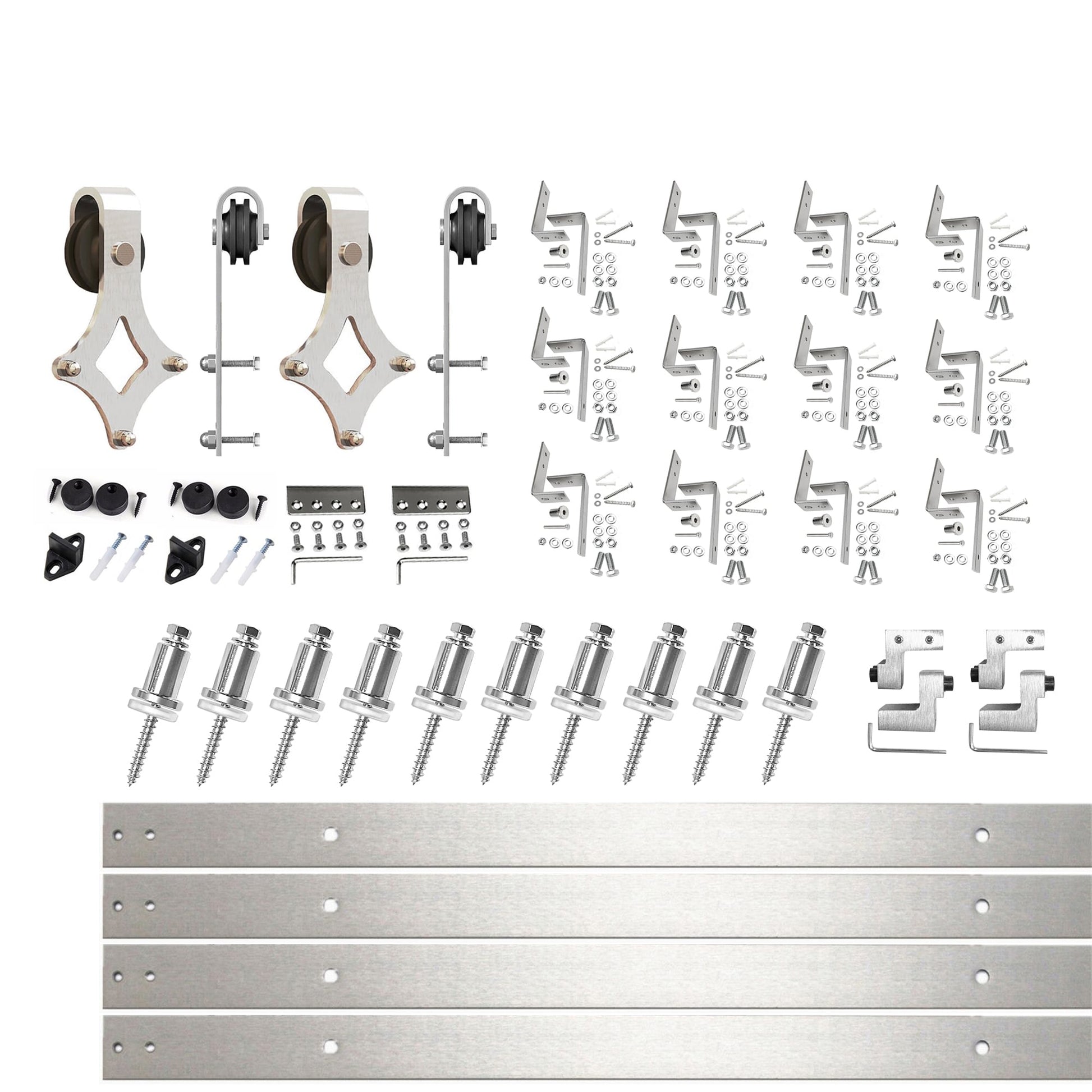 HOMACER 180-in Brushed Brushed Nickel Indoor Diamond Double bypass Barn door hardware kit