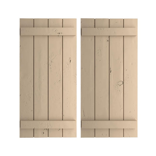 Ekena Millwork 22-in W x 52-in H Knotty Pine Paintable/Stainable Board and batten Exterior Shutters ( 2 -Pack )