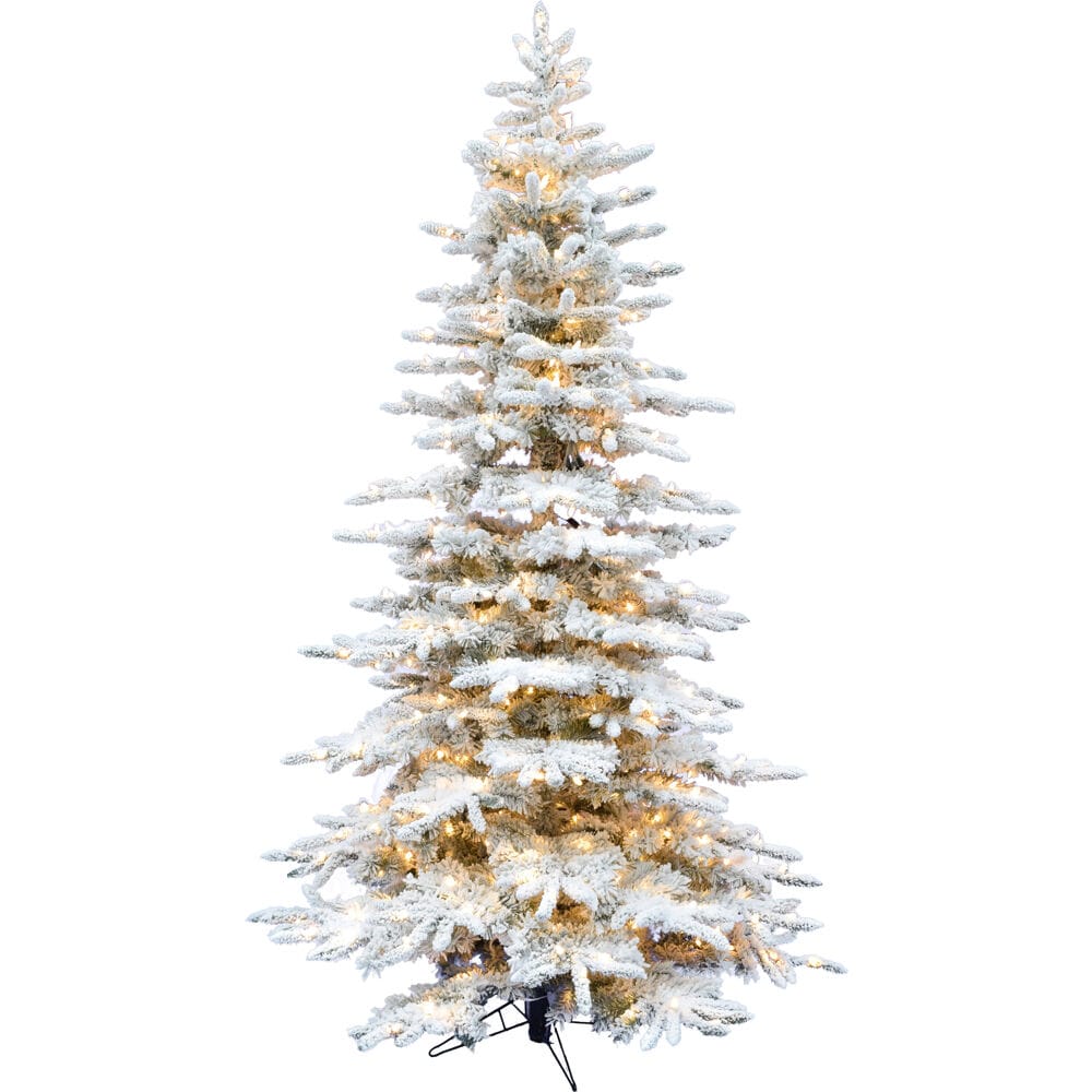 Fraser Hill Farm 7.5-ft Valley pine Pre-lit Flocked White Artificial Christmas Tree with White LED Lights