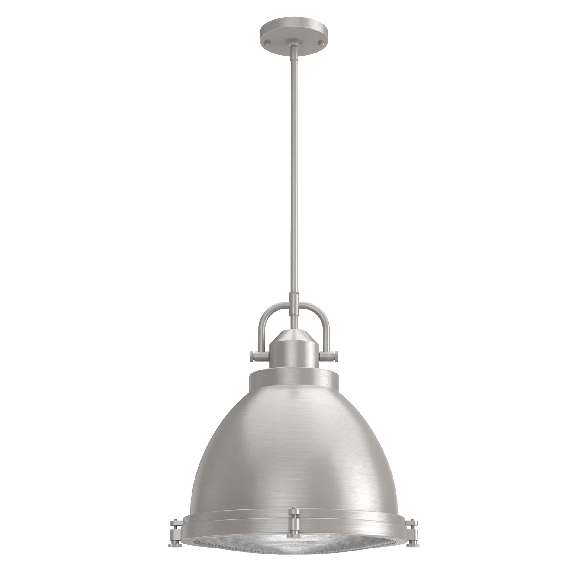 Hunter Bridgemoor 3 -Light Brushed Nickel Industrial Ribbed glass Glass Bell Medium Indoor Hanging Pendant Light