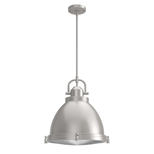 Hunter Bridgemoor 3 -Light Brushed Nickel Industrial Ribbed glass Glass Bell Medium Indoor Hanging Pendant Light