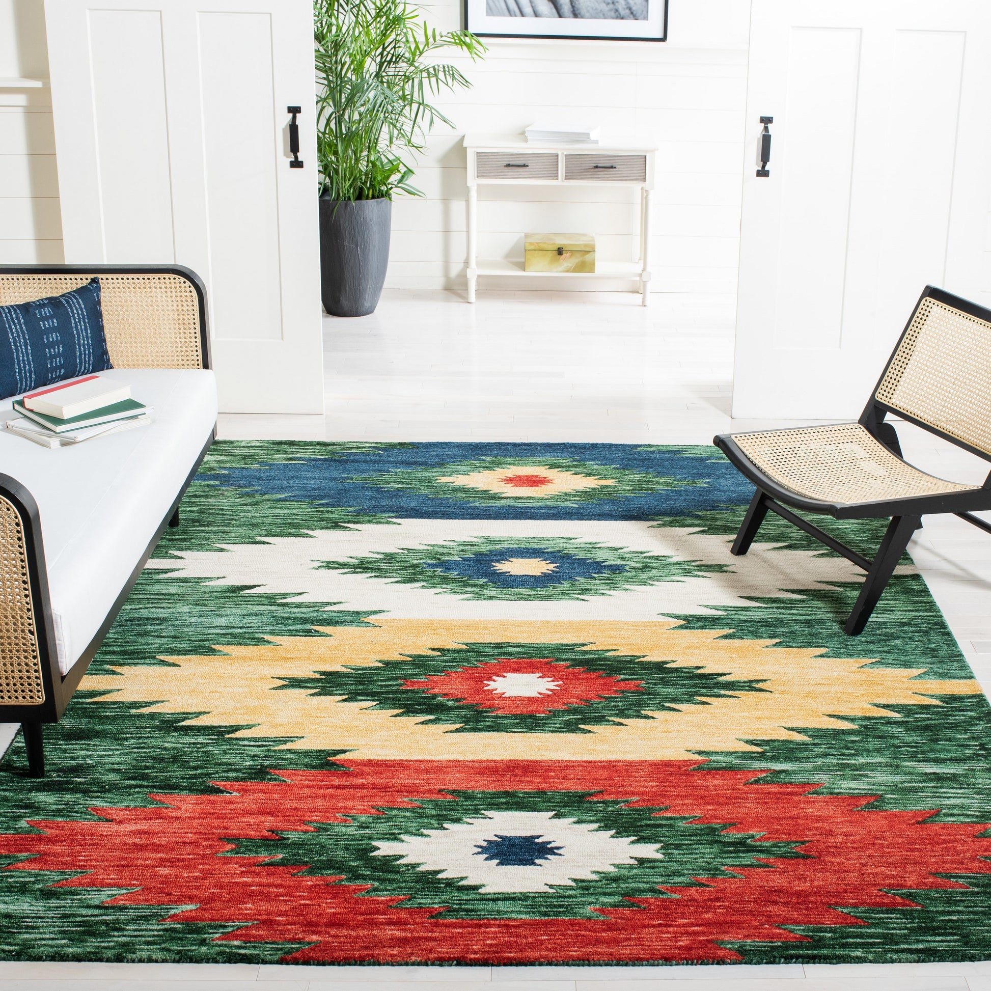 Safavieh Aspen Sargan 8 x 10 (ft) Tufted Wool Green/Red Rectangular Indoor Tribal Bohemian/Eclectic Spot Clean Only Area rug