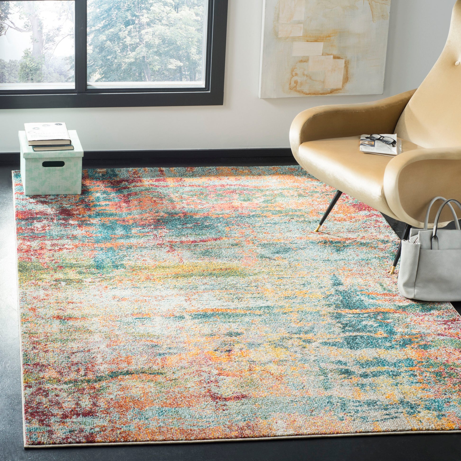 Safavieh Monaco Rosine 9 x 12 (ft) Loomed Polypropylene Teal/Orange Rectangular Indoor Distressed/Overdyed Bohemian/Eclectic Spot Clean Only Area rug