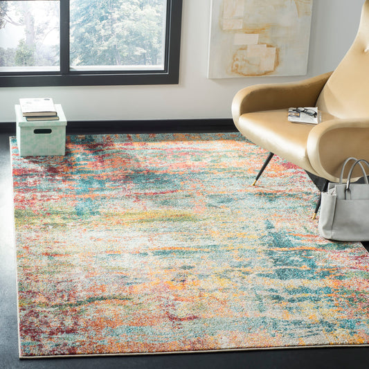 Safavieh Monaco Rosine 9 x 12 (ft) Loomed Polypropylene Teal/Orange Rectangular Indoor Distressed/Overdyed Bohemian/Eclectic Spot Clean Only Area rug