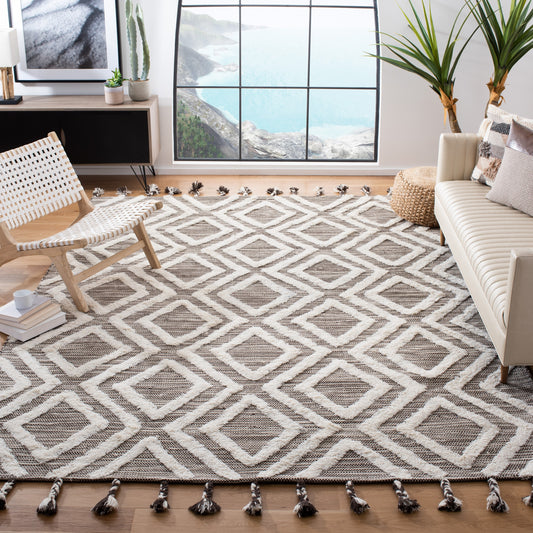 Safavieh Kenya Shouko 8 x 10 (ft) Tufted Wool Brown/Ivory Rectangular Indoor Geometric Bohemian/Eclectic Spot Clean Only Area rug