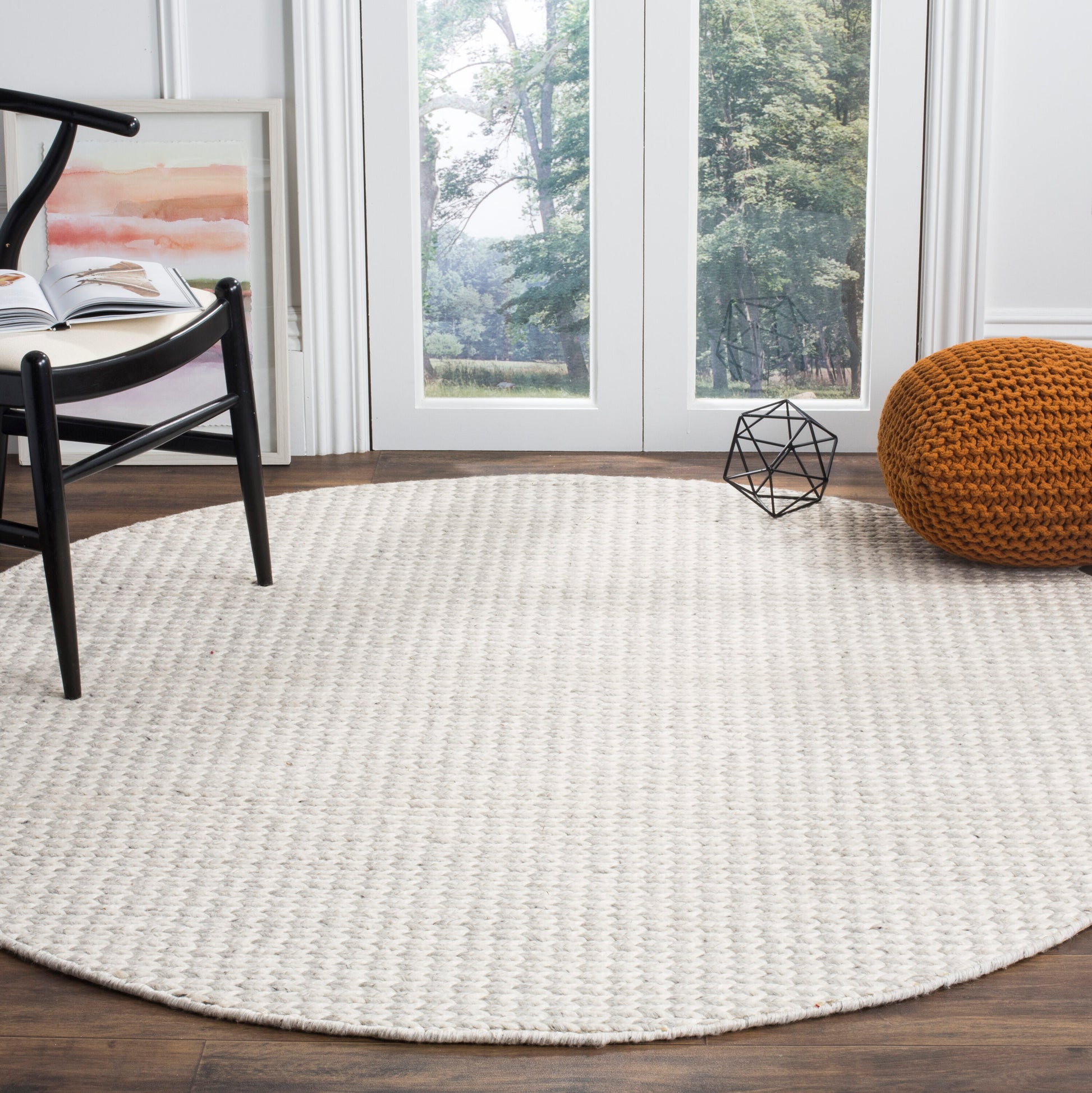 Safavieh Natura Stein 6 x 6 (ft) Wool Ivory/Silver Round Indoor Solid Farmhouse/Cottage Spot Clean Only Area rug