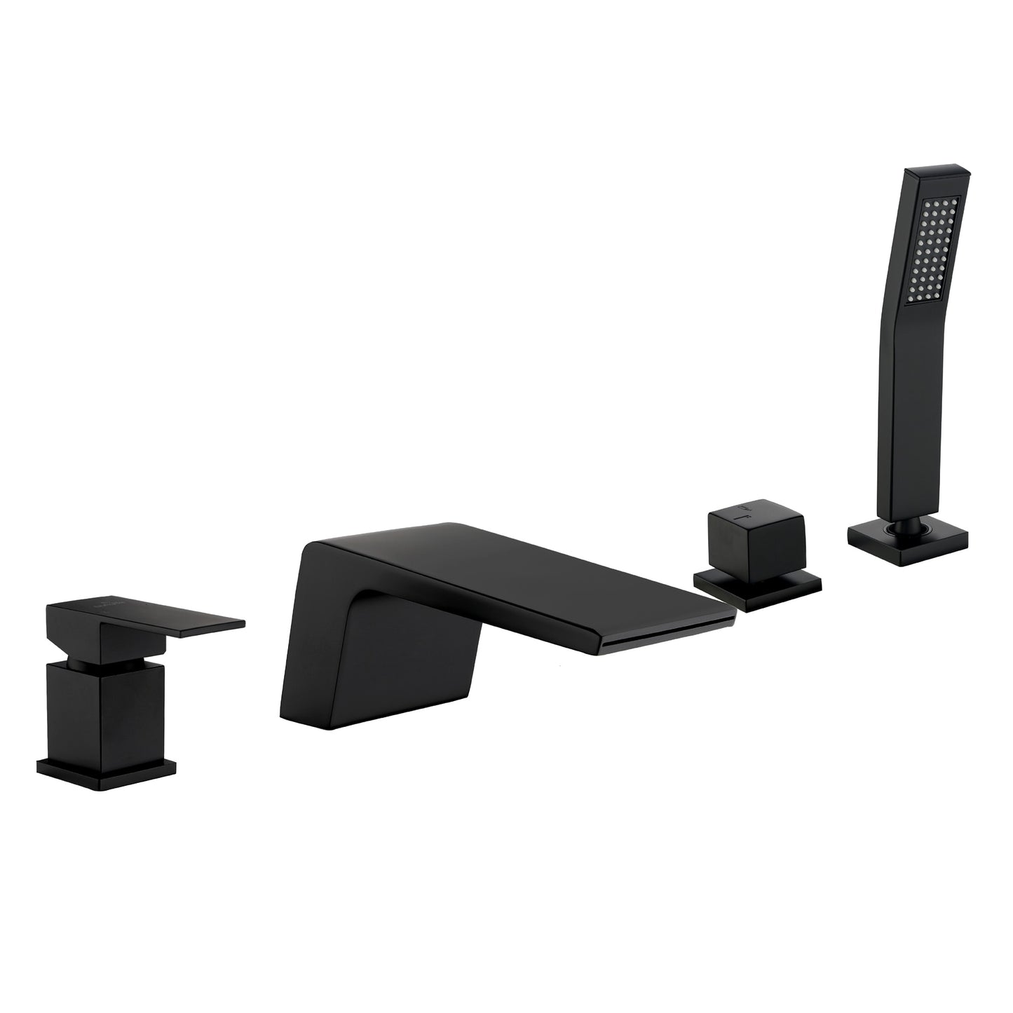 Clihome Matte Black 1-handle Deck-mount Roman Waterfall Bathtub Faucet with Hand Shower ( Valve Included )