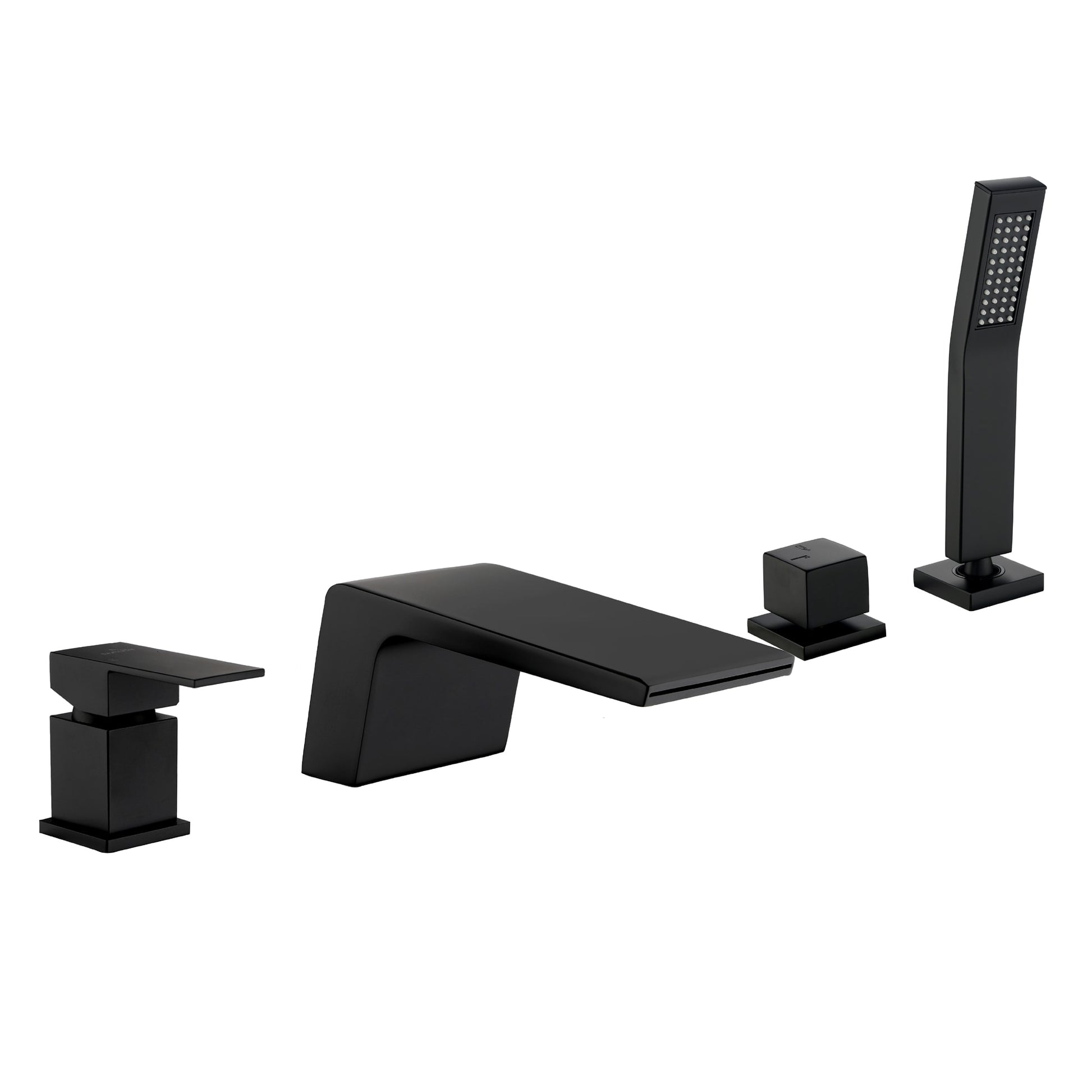 Clihome Matte Black 1-handle Deck-mount Roman Waterfall Bathtub Faucet with Hand Shower ( Valve Included )